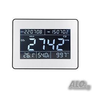Настолен монитор за измерване на CO2, температура, влажност и атмосферно налягане