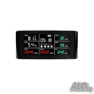 Монитор за CO2, формалдехид (HCHO), (TVOC), AQI индекс, PM2.5, PM10, влажност и температура