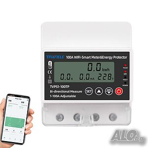 Монофазен WIFI смарт електромер с множество защити Tuya Smart Life 100А