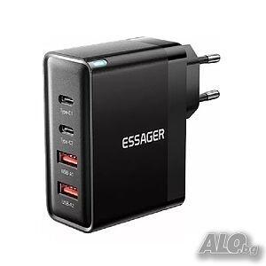 Бързо зарядно устройство GaN 100W 2x USB-А, 2x USB-C, черен цвят