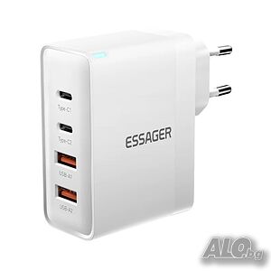 Бързо зарядно устройство GaN 100W 2x USB-А, 2x USB-C, бял цвят