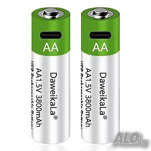 Презареждаема li-ion батерия АА 1.5V, 3800mAh, USB Type C, 2 бр.