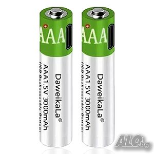 Презареждаема li-ion батерия ААA 1.5V, 3000mAh, USB Type C, 2 бр.