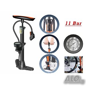 Ръчна помпа с манометър MARTAR, Стоманена, Сгъваема, 11 Bar / 160 PSI