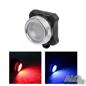 /2 в 1/ LED фар и стоп за велосипед, Бяла и червена светлина, USB