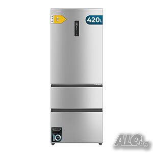НЕУПОТРЕБЯВАН!!! Хладилник с фризер Cecotec Bolero CoolMarket FD 420 Inox E FrenchStyle