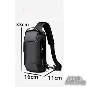 Мъжка чанта за през рамо Crossbody с USB зареждане, водоустойчива и с противокраден джоб