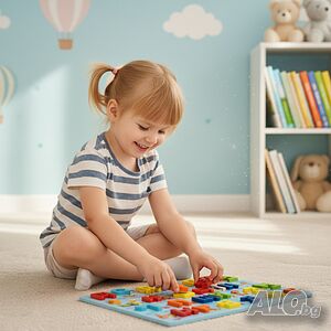 Дървена образователна дъска с руска азбука и животни - 910311