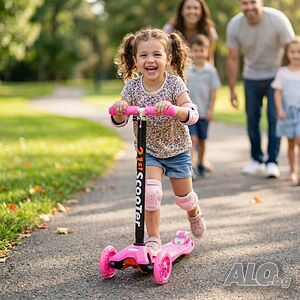 Детска сгъваема тротинетка 21st Scooter със светещи силиконови колела, розова