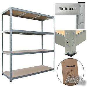 Метален гаражен стелаж HÖGLER 180x160x60 см - 4 рафта, до 1200 кг, поцинкована стомана