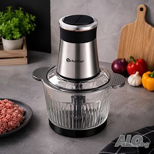 Мощен XL чопър и месомелачка 5L - Голяма стъклена купа, смилане на месо, зеленчуци и ядки