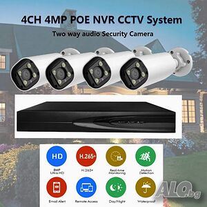 Комплект 4бр AI Smart камери с пълноцветно нощно виждане и NVR за професионално видеонаблюдение