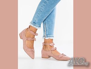 № 38 Dorothy Perkins кокетни дамски обувки балеринки с панделки и остър връх в розов цвят