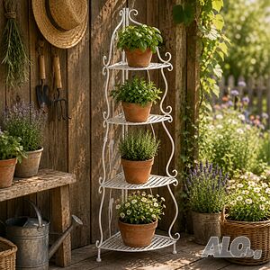 ПРОМОЦИЯ Бяла декоративна ъглова етажерка за цветя