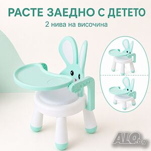 Детско столче с масичка за хранене и игра - ментово зайче