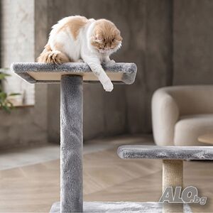 Многоетажна драскалка за котка с къщичка, хамак и платформи, 125 см, светлосива | Аксесоари | Пазарджик