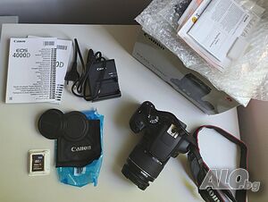 Фотоапарат Canon EOS 4000D + Обектив 18-55mm (Пълен комплект с кутия) + Бонус нова SDHC карта памет