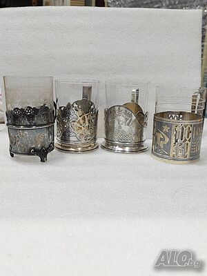 СССР-лот от много редки сребърни руски и един турски подстакани/ сребро 875