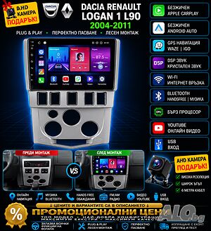 Мултимедия за Dacia Logan 1 L90, Logan, 04-10, Навигация, Android, Renault, DACIA, CARPLAY, WAZE