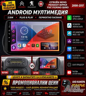 Мултимедия Android за Citroen Stepwgn, Nemo, Peugeot Bipper, Fiat Fiorino Qubo, навигация, плеър