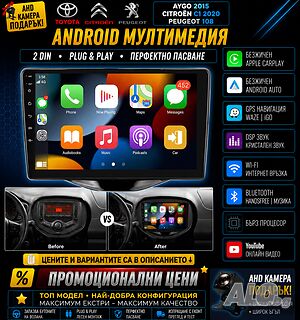 Мултимедия, за Toyota Aygo, Citroen C1, Peugeot 108, Андроид, навигация, Двоен 2DIN, плеър, Android