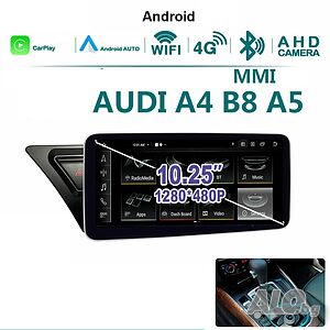 Мултимедия, за Audi A4, A4L, A5, B8, Двоен дин, Android, 10.25”, навигация, Андроид, MMI, дисплей