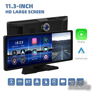 11.3” Мултимедия 4K DVR Видеорегистратор CarPlay Android Auto монитор, Дисплей WiFi Bluetooth Камера