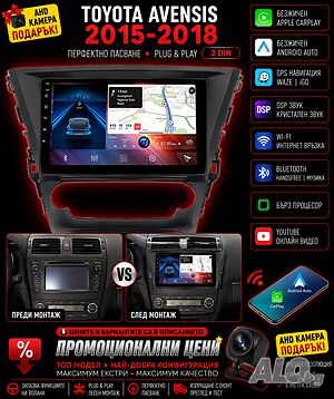 Мултимедия за Toyota Avensis, Android, 2015 2016 2017 2018 година, Навигация, радио, плеър, 2 DIN