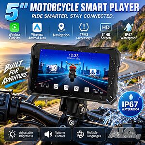 5” Мото Мултимедия, навигация за мотоциклет, CarPlay, Android Auto, Водоустойчива, за мотор, екран
