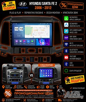 Мултимедия за Hyundai Santa Fe, Android, Санта Фе, Carplay, Waze, Андроид Auto, Santafe 2, навигация