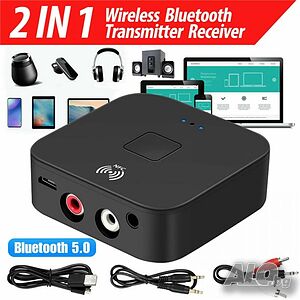 Bluetooth приемник, предавател, 5.0, NFC, 3,5 mm, AUX, жак, RCA, безжичен, аудио, адаптер, за музика