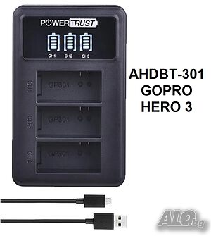 Зарядно за GoPro, Hero 3, камера Go Pro, HERO3, AHDBT-301, за батерия, AHDBT 301, 302 AHDBT301
