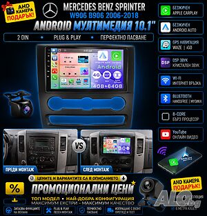 10.1” Мултимедия за Mercedes Sprinter, Спринтер, W906, B906, Android, Навигация, Мерцедес, Андроид