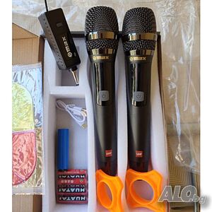 2бр. професионални микрофини безжични, Метална решетка, 6.35 мм,USB,UHF