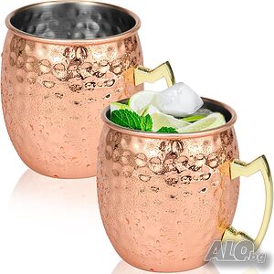 Нови медни чаши с дръжки, 100% чист мед, Moscow Mule Mug, 2 броя чаши в цената