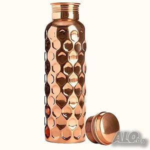 Нова медна бутилка, 100% истински мед, Голям капацитет от 950ml, Diamond pattern дизайн, С капачка