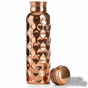 Нова медна бутилка, 100% истински мед, Голям капацитет от 950ml, Diamond pattern дизайн, С капачка