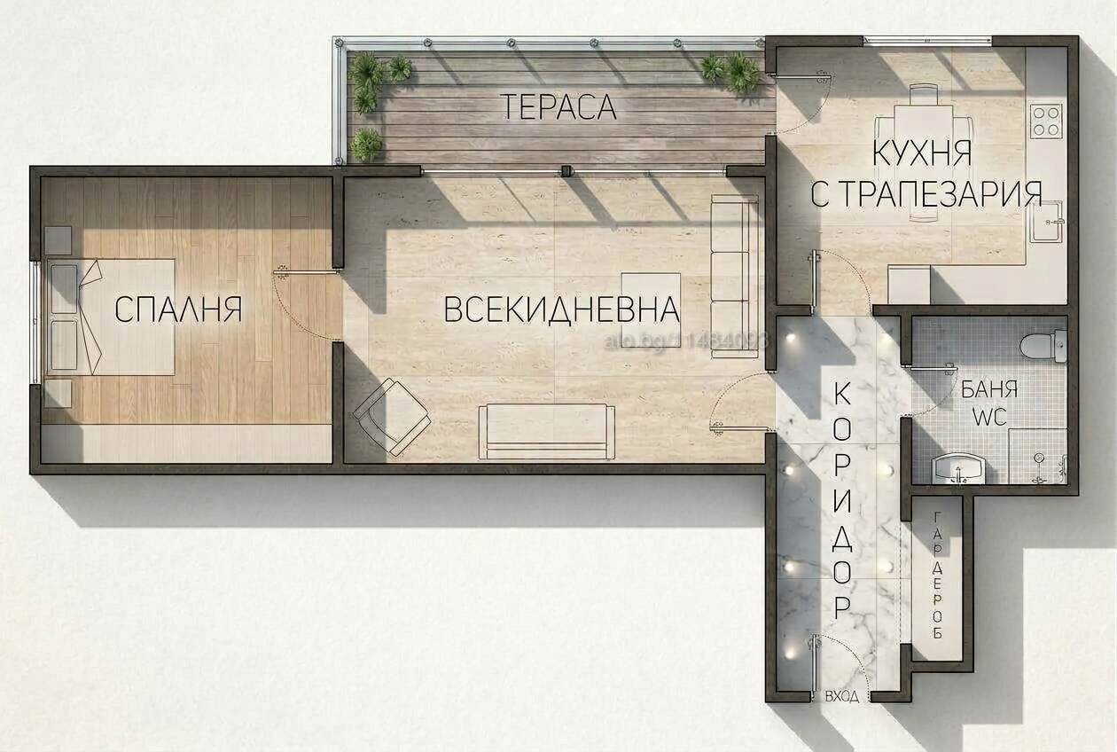 Двустаен тухлен апартамент с три стаи
