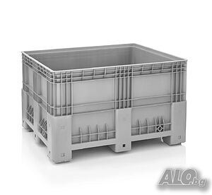 Плътен пластмасов бокс палет с 4 крака 600 л - 1200 × 1000 мм