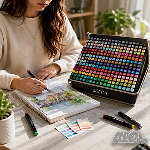 Комплект професионални двустранни алкохолни маркери - 262 цвята