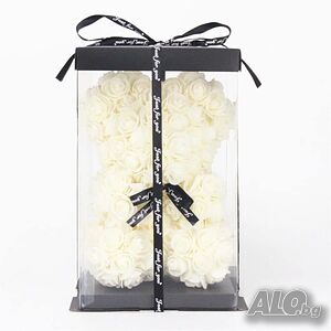 Rose Bear Мече от рози, 25см, Бял