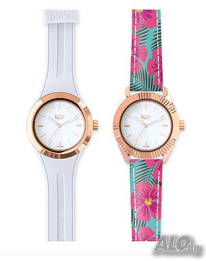 Часовник Bill’s Watches Twist, Водоустойчив, 2 Сменяеми каишки, Бял / Многоцветен