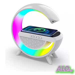Бързо безжично зарядно устройство 15 W, Високоговорител 3 в 1, Bluetooth, RGB светлина, бял