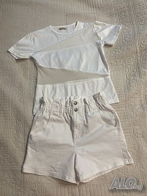 Блузка с пантолонки Benetton, бели