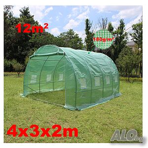 ПРОМОЦИЯ! 12кв.м Оранжерия тунелна 4x3x2м PREMIUM с 2 врати и 8 прозореца, UV защита 180 гр./м2