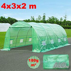 12кв.м Покривало за оранжерия 4x3x2M PREMIUM с 2 врати и 8 прозореца, UV защита 180 гр./м2