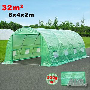 32кв.м Покривало за оранжерия 8x4x2M OPTIMAL с 2 врати и 16 прозореца, UV защита 220 гр./м2