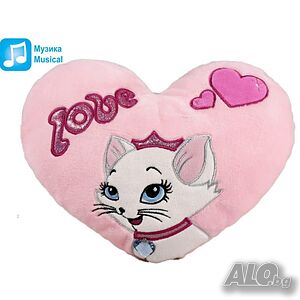Голямо плюшено сърце с коте и надпис Любов Love 081615