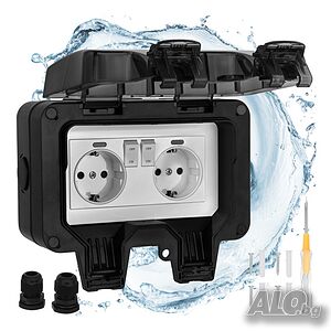 Двоен влагозащитен контакт за външен монтаж IP66 230V 16A
