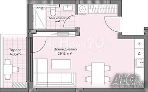 Едностаен апартамент - 53 кв.м. - Среден етаж
